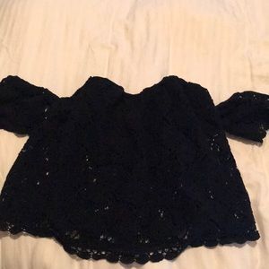 Crop black lace off shoulder blouse